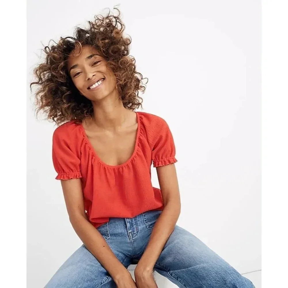 Madewell Texture & Thread Women's Peasant L2939 Top Puff Sleeve Shirt Size XXS